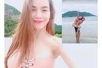 Phát sốt ảnh Hồ Ngọc Hà diện bikini được Kim Lý cõng trên lưng