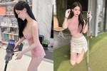 Hot girl diện đồ ngủ bó sát làm việc nhà khoe body cực phẩm