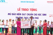 HVN tặng mũ bảo hiểm cho học sinh Thái Bình và Phú Thọ