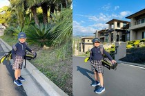 Nhóc tì nhà Đan Trường nay lại được mẹ cho đi chơi golf