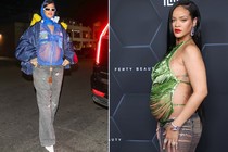 Ca sĩ Rihanna diện đồ như "vải màn tuyn" xuyên thấu khoe bụng bầu