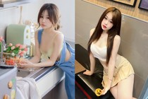 Đỏ mặt hot girl xinh đẹp mặc hở hang khoe dáng khi vào bếp 