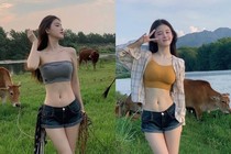 Đi chăn bò, hot girl xinh đẹp mặc ngắn cũn khoe dáng siêu nuột