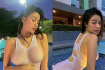 Khoe ảnh trong bể bơi, hot girl diện bikini ướt át dính chặt người