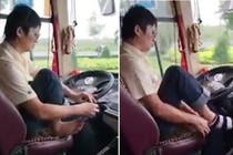 Video: Tài xế Việt vừa lái xe khách vừa đi giày