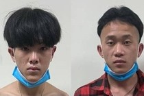 Từ trái qua, các đối tượng gồm: Tủa, Sử, Po và Huy
tại cơ quan công an.