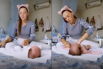 Vợ Tây của thủ môn Bùi Tiến Dũng lộ mặt mộc gây ngỡ ngàng lúc chăm con 