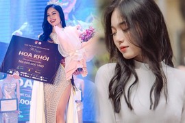 Nàng hoa khôi mới lên ngôi, ngoài đời đẹp như nữ thần, cớ sao lúc lên nhận giải như Hoa hậu quý bà