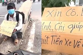 Thanh niên ngồi đường xin tiền về quê bị mạnh thường quân "vạch trần"