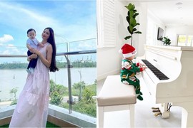 Phạm Hương khoe ảnh con trai tập đánh đàn cực đáng yêu