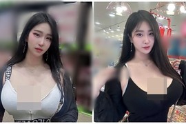 Đỏ mặt hot girl buông lơi áo khoe ngực “khủng” ở siêu thị