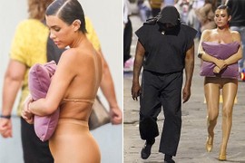 Vợ Kanye West lấy gối che ngực sau khi bị chỉ trích khoe thân lố