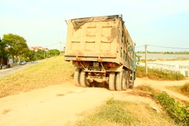 Hải Dương: Bến bãi không phép ngang nhiên hoạt động, xe tải vô tư băng qua đê