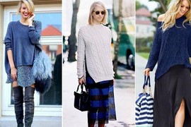 Cách kết hợp áo len oversized với váy sành điệu nhất