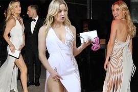 Kate Hudson vất vả vì váy xẻ