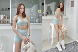 Đỏ mặt hot girl xinh đẹp diện đồ tập lộ điểm nhạy cảm 