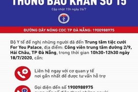 Bộ Y tế thông báo tìm người liên quan đến bệnh nhân COVID-19 tại Đà Nẵng