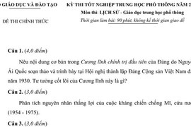 Đề và đáp án tốt nghiệp THPT môn Lịch sử năm 2014