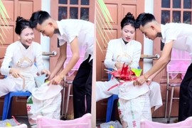 Mới về nhà chồng, nàng dâu xắn quần dọn rác đám cưới gây bão