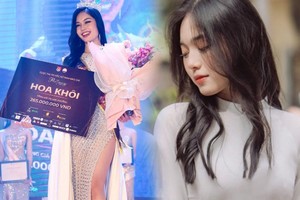 Nàng hoa khôi mới lên ngôi, ngoài đời đẹp như nữ thần, cớ sao lúc lên nhận giải như Hoa hậu quý bà