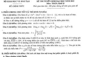 Gợi ý đáp án môn Toán khối D năm 2013