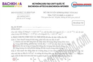 Gợi ý bài giải môn Lý kỳ thi ĐH-CĐ 2012