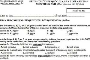 Đề thi thử THPT quốc gia lần 4 môn Tiếng Anh trường chuyên Đại học Vinh