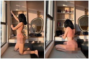 Hot girl An Tây thả dáng bên rèm cửa đủ khoe đường cong