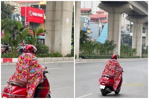 Trời rét, hình ảnh trùm chăn bông phi xe máy gây bão mạng