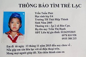 Bé trai 10 tuổi mất tích sau khi đến trường đánh cờ