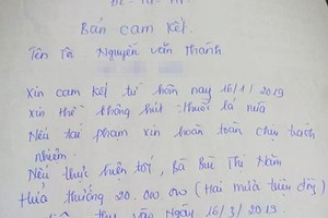 Bản cam kết treo thưởng 20 triệu đồng nếu chồng bỏ thuốc lá