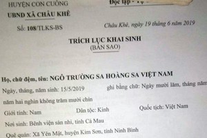 Xôn xao: Đặt tên con là “Trường Sa Hoàng Sa Việt Nam”