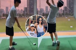 Con trai Lệ Quyên mới 9 tuổi đã đánh golf cực chuyên nghiệp