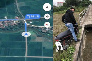 Tin Google Maps, người đàn ông suýt rơi xuống mương trong ngày đầu năm