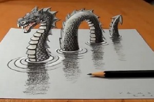 Mê hoặc bức vẽ 3D quái vật hồ Loch Ness