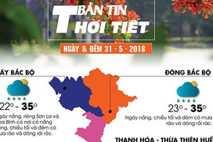 Dự báo thời tiết ngày 31/5: Miền Bắc nắng nóng đến 35 độ C