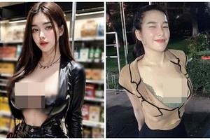 Ngượng đỏ mặt hot girl hở nội y lộ liễu ở siêu thị