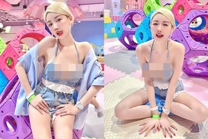 Đỏ mặt hot girl mặc hở phản cảm trong khu vui chơi trẻ em