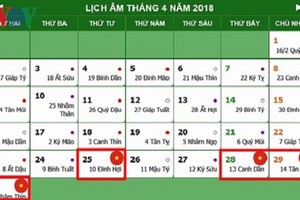 Lịch nghỉ chính thức Giỗ Tổ Hùng Vương, 30/4 và 01/5/2018