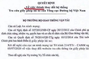 Quyết định thay đổi hệ thống tra cứu GPLX là văn bản giả mạo