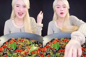 Khó hiểu thánh mukbang Việt Nam xinh đẹp ăn cả đá