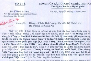 Bộ Y tế đề nghị xác minh tin Bio-Rad hối lộ 2,2 triệu đô