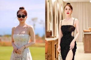 Quỳnh Nga khéo khoe vòng 1 bằng đầm 2 dây mảnh như bún