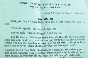 Nữ tiểu thương hắt tiết lợn gửi thư xin lỗi Chủ tịch huyện