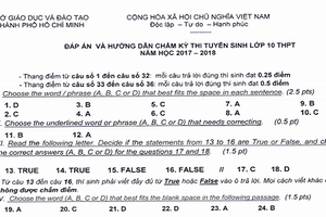 TP HCM công bố đáp án kỳ thi tuyển sinh vào lớp 10 