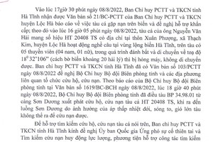 Nỗ lực tìm kiếm 5 ngư dân trên tàu cá mất tích ở Hà Tĩnh