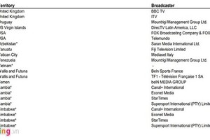 Việt Nam là quốc gia cuối cùng chưa có bản quyền World Cup 2018