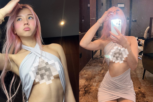 Streamer triệu fan gốc Việt diện mốt “no bra” khoe chân ngực lấp ló