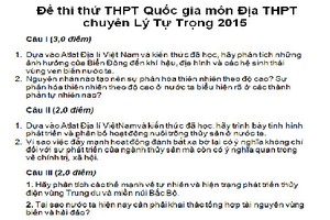  Đề thi thử THPT quốc gia 2015 môn Địa Chuyên Lý Tự Trọng 