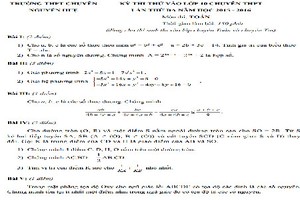 Đề thi thử vào lớp 10 môn Toán THPT chuyên Nguyễn Huệ lần 3